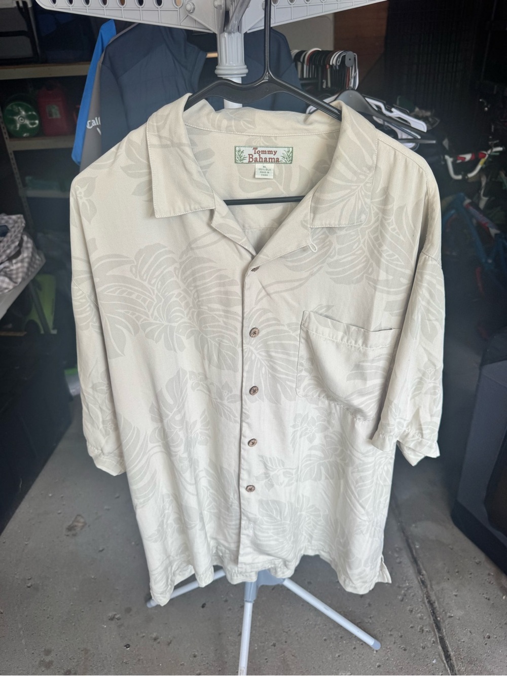 Tommy Bahama Light Cream Tropical Print Camp Shirt